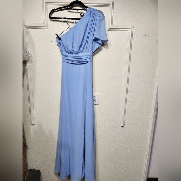 Lulus Cultivated Charm Powder Blue One-Shoulder Maxi Dress S Wedding Party Prom - Picture 7 of 12